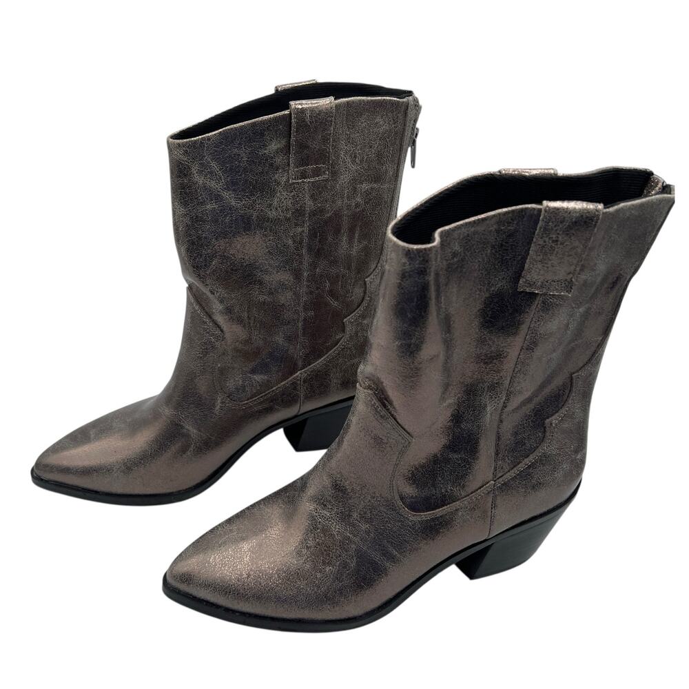 DV Dolce Vita Imana Womens 8 Pewter Metallic Western Cowboy Boots Pointed Toe